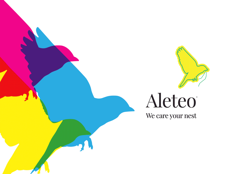 identity for Aleteo aleteo app icon customer care fly identity logo nest pattern presentation