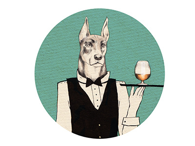 Dobermann butler alcohol animal animals beer beercoaster butler design dobermann dog drinks illustration waiter