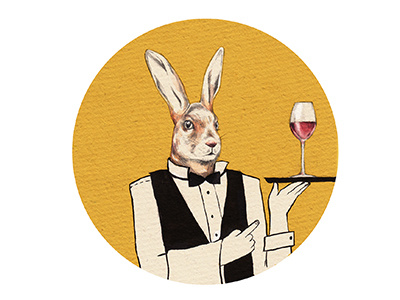 Rabbit Butler alcohol butler design drinks hare illustratie illustration konijn rabbit wine yellow