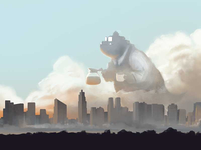 Bobzilla Goes to Work city illustration photoshop sunrise zillabyte