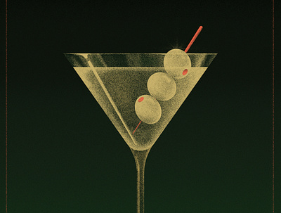 Dirty Martini alcohol drinks gin glass green martini olives stipple stippling