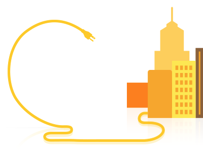 Connected City city cord electricity orange plug shiny skyscraper yellow