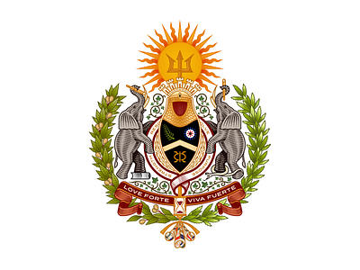 Love Forte Viva Fuerte badge coat of arms crest design engraving etching heraldry illustration logo peter voth design shield vector