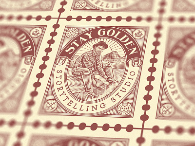 Stay Golden (Stamp) badge branding design engraving etching illustration logo peter voth design postage stamp stamp vector