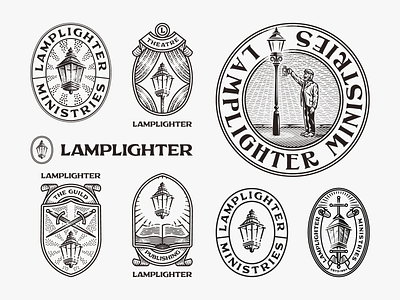 Lamplighter Ministries badge branding design engraving etching illustration logo peter voth design vector