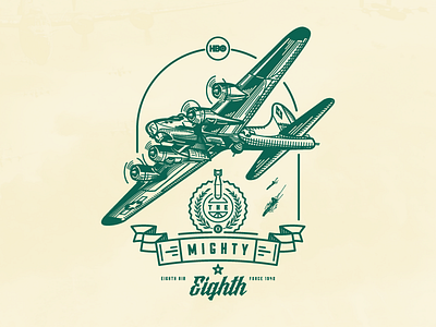 The Mighty Eighth badge illustration illustrator logo plane vector