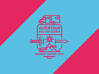 Alpentour (Flag) badge flag logo mountain sun sword trailer vector
