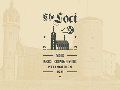 The Loci Communes (Badge) V badge book building church illustration logo vector