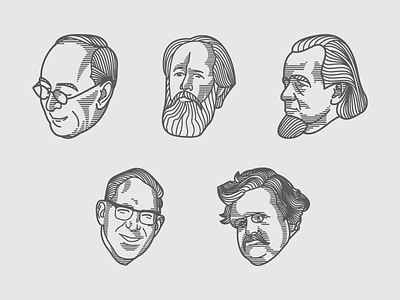 Biography Illustrations (Engraving Scratchboard Style)