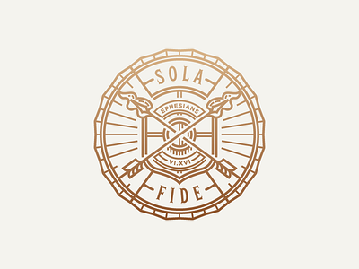 Sola Fide 2 arrow badge fire flames illustration logo shield