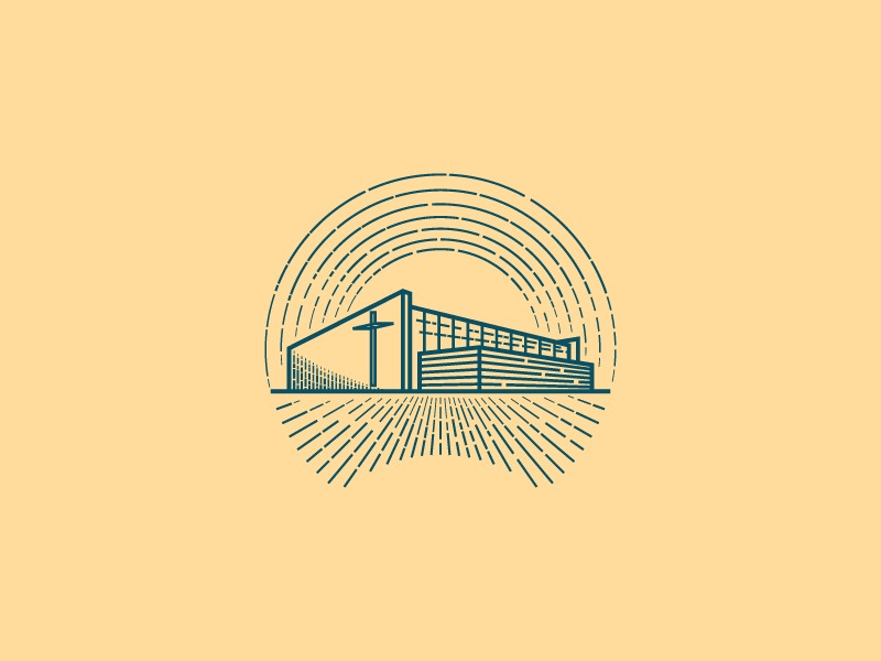 Modern Church Building (Engraving) vector engraving illustration