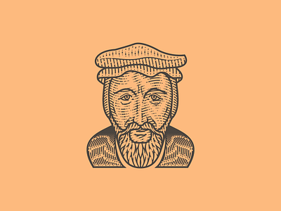 John Calvin (Line Engraving Portrait) engraving illustration vector