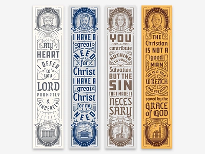 Theologians Bookmarks (4/8) engraving etching illustration line engraving typography vector