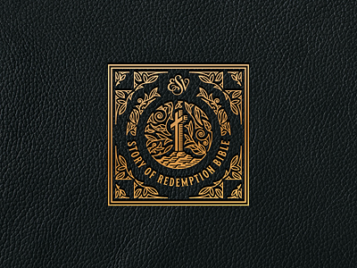 ESV Story of Redemption Bible (Leather Badge) badge engraving etching illustration line art logo vector