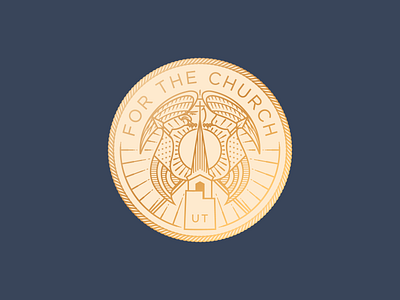 For the Church • Utah badge engraving etching icon illustration logo peter voth design vector