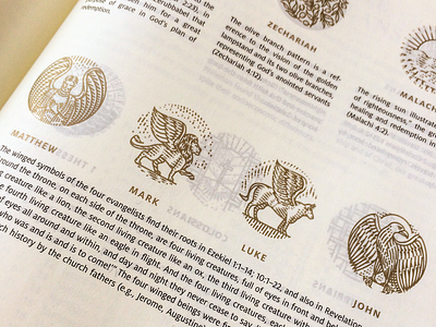 The Four Gospels (ESV Story of Redemption Bible) badge engraving etching icon illustration illustrator line art logo peter voth design vector