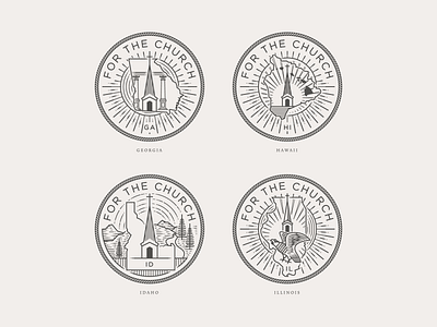 For the Church • Georgia, Hawaii, Idaho & Illinois badge branding engraving etching graphic design icon illustration illustrator line art logo peter voth design vector