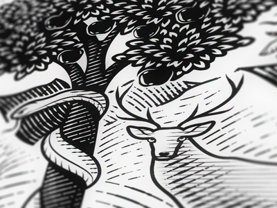 Tree, Serpent, Deer bible bible art bible design engraving etching graphic design illustration illustrator line art peter voth design peter voth illustration vector woodcut