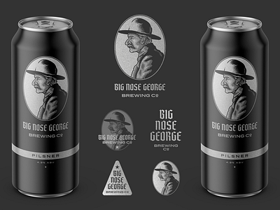 Big Nose George Brewing Co. • Pilsner badge beer branding brewing company craft beer engraving etching icon illustration logo packaging peter voth design spirits vector