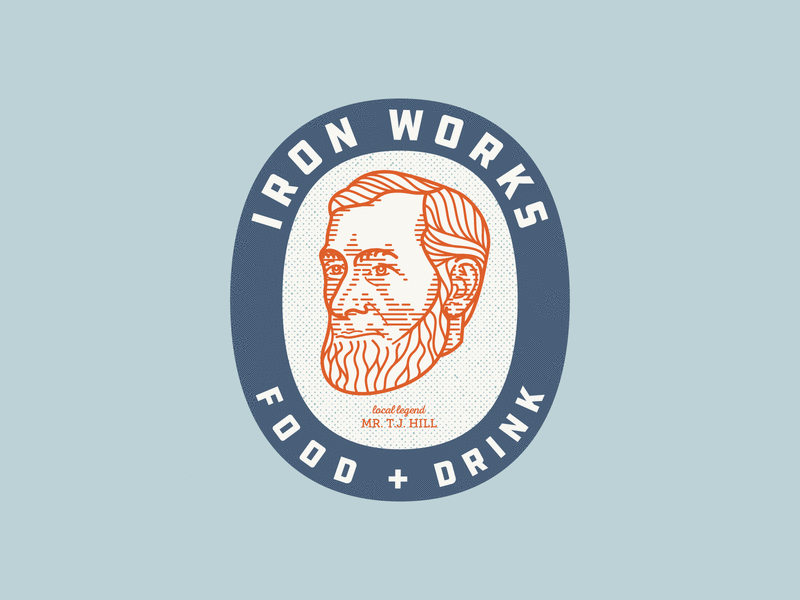 Iron Works Restaurant badge branding engraving etching graphic design icon illustration illustrator line art logo peter voth design portrait vector
