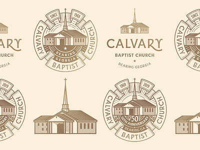 Calvary Baptist Church badge engraving etching icon illustration illustrator line art logo peter voth design vector