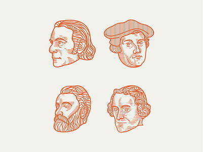 ESV Prayer Bible • (Portraits 29-32) badge engraving etching icon illustration illustrator line art logo peter voth design portrait portrait illustration vector