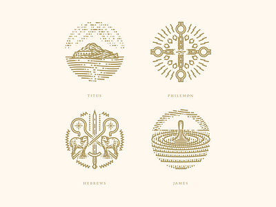 Titus, Philemon, Hebrews & James badge bible engraving etching icon illustration illustrator line art logo peter voth design vector