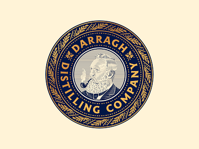 Darragh Distilling Co. badge engraving etching icon illustration illustrator line art logo peter voth design spirits spiritspackaging vector whiskey