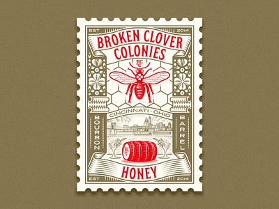 Broken Clover Colonies pt. II badge bee engraving etching icon illustration illustrator line art logo peter voth design stamp vector