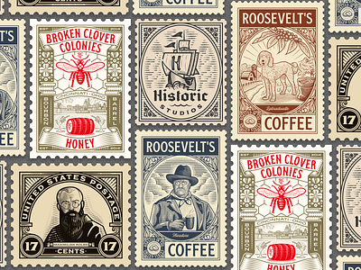 Peter Voth Design — Stamp Collection 2019 badge engraving etching icon illustration illustrator line art logo peter voth design stamp vector woodcut