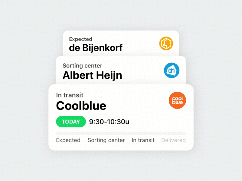 Track and Trace albert heijn bijenkorf card coolblue delivery express postal progress bar snippet track and trace ui widget
