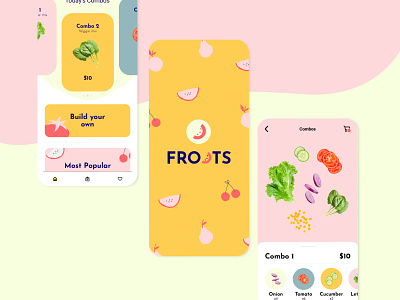 Froots App / Menu screen adobe xd app design ecommerce ecommerce app ecommerce design ecommerce shop fruits fruits and vegetables online illustration