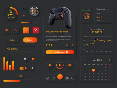 Neumorphic UI Components - Dark black component gradient graphic mobile neumorphic neumorphism shadow sketch ui ux