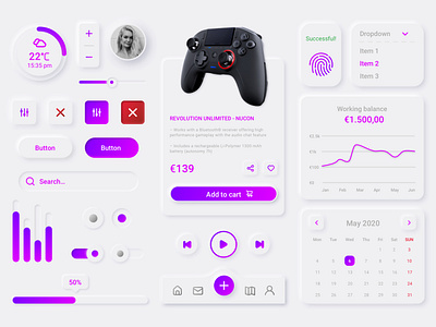 Neumorphic UI Components - Light components gradient mobile neumorphic neumorphism shadow sketch ui ux white