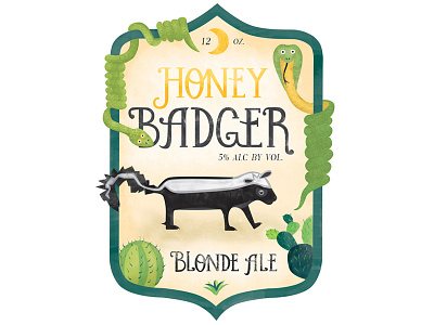 Honey Badger Label beer honey badger illustration label typography