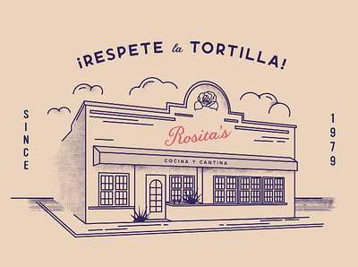 Respete la tortilla! building illustraion mexican restaurant rose texture