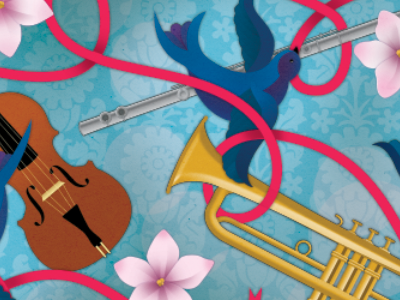 Symphony flower illustration music pattern ribbon