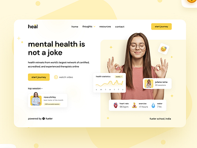 Heal UI Design clean ui design health light mode medi meditation mental minimalism product design saas product startups ui ui design uiux ux ux design uxui web app web design website