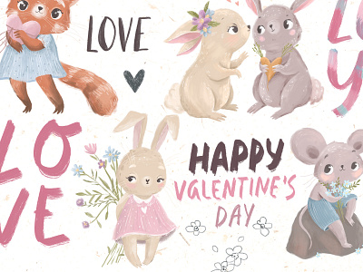 Valentines day animals bunny cute animal illustration love red panda valentine valentines valentines day valentines day card valentinesday