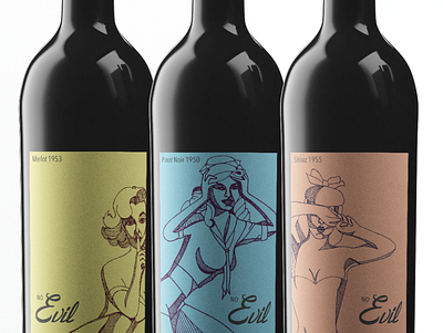 No Evil Wine Bottles branding design graphic design illustration logo packaging wine label