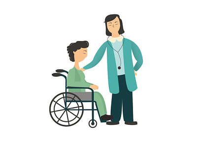 Doctor and patient in a wheelchair art cartoon clinic design doc doctor illustraion medicine patient ui wheelchair