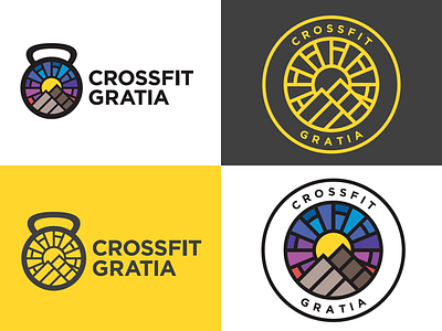 Crossfit Gratia brand crossfit glass identity kettlebell logo roundel stained