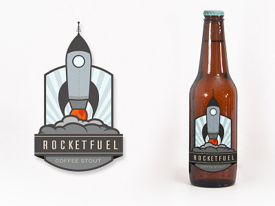 RocketFuel beer bottle branding coffee design label logo packaging rocket stout
