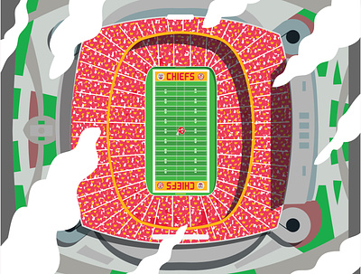 Arrowhead Stadium afc birds eye chiefs drone illustration illustrator kansas city kc kcmo missouri nfl retro sports stadium super bowl throwback