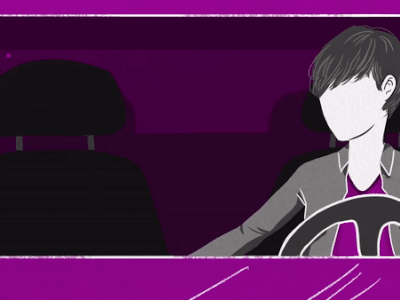 Motion Cuts 278 | MonkeyBusiness animation animation 2d animation after effects car character dark driving head banging illustration metal motion motion design motion graphics purple radio rock