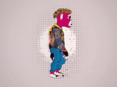 Monkey Collab 01 - 003 | MonkeyBusiness animation animation 2d animation after effects ape cycle illustration jeans monkey motion motion design motion graphics piercing pink punk walking