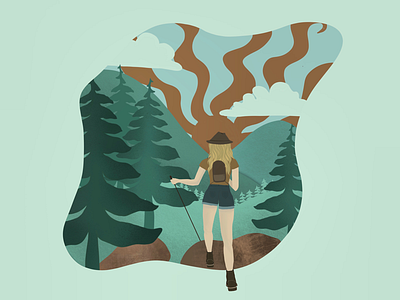 Wander clouds earthtones forest girl green hiking illustration mountain procreate sun wanderlust
