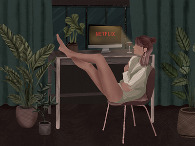 Netflixandchill girl illustration moody netflix photoshop plants room