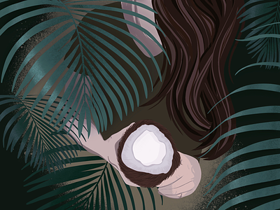 Tropical coconut girl green illustration jungle leaves procreate tropical