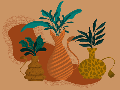 Cat vases cats leaves procreate vases warm colors